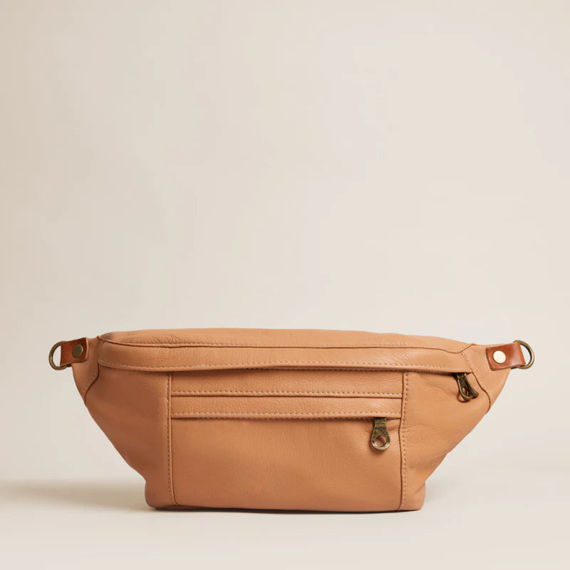 Soft Leather Dual Zip Sling Crossbody Fanny Pack