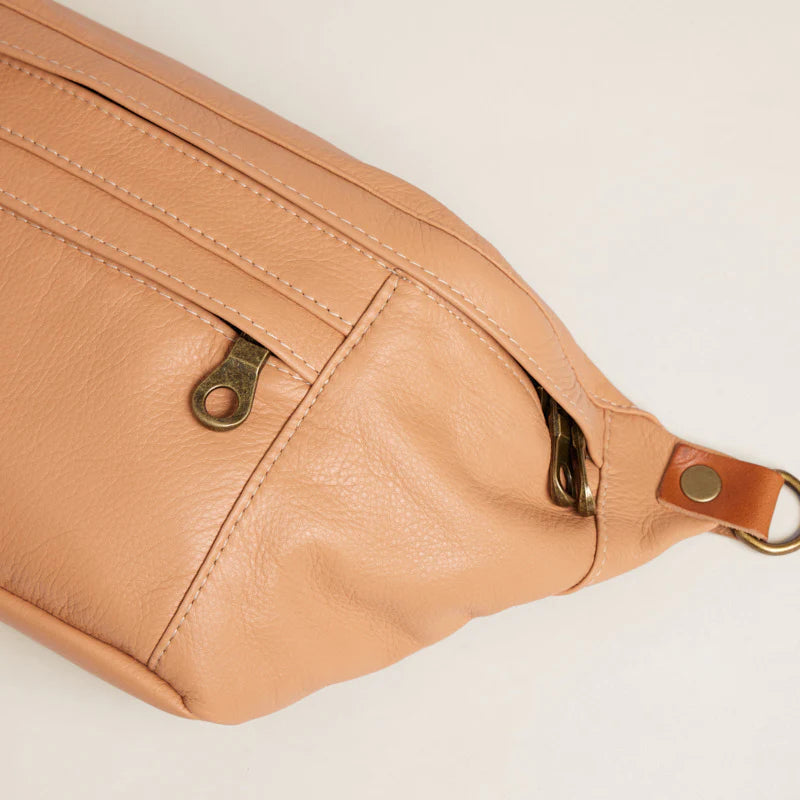 Soft Leather Dual Zip Sling Crossbody Fanny Pack