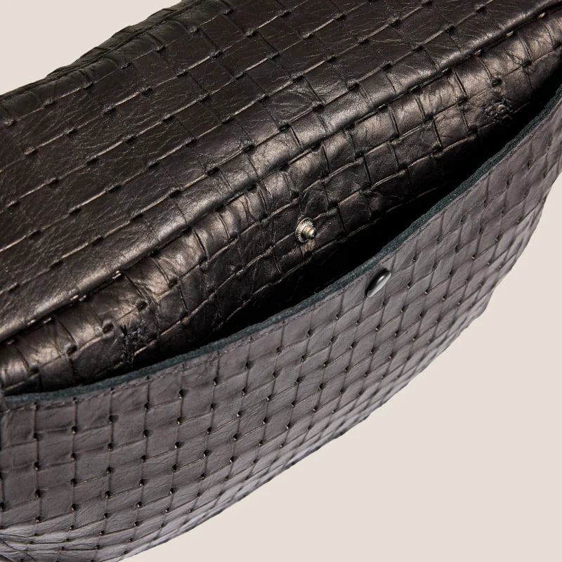 Basketweave Embossed Leather Sling Bag