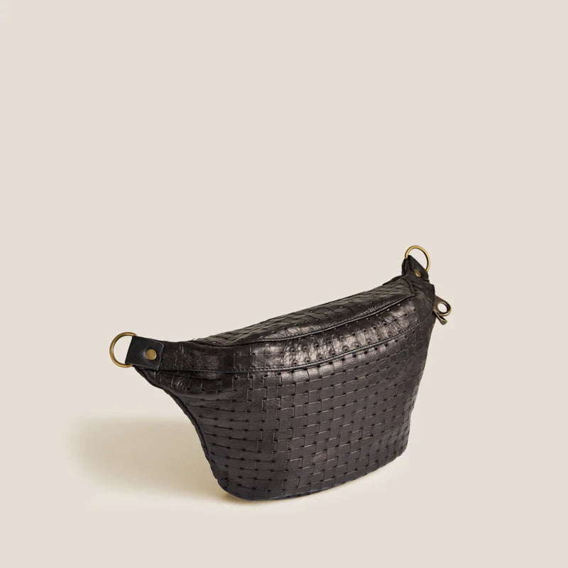 Basketweave Embossed Leather Sling Bag
