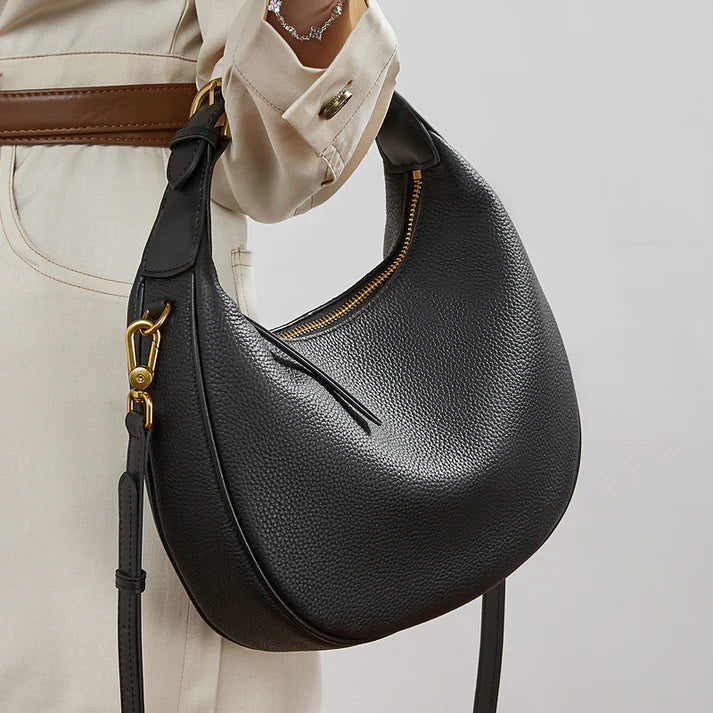 Pebble Leather Crescent Hobo Shoulder Bag