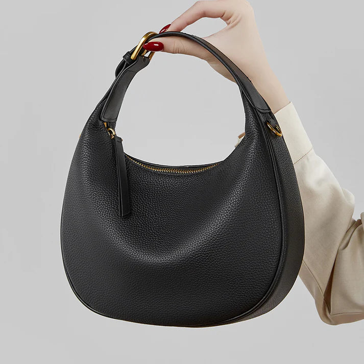 Pebble Leather Crescent Hobo Shoulder Bag