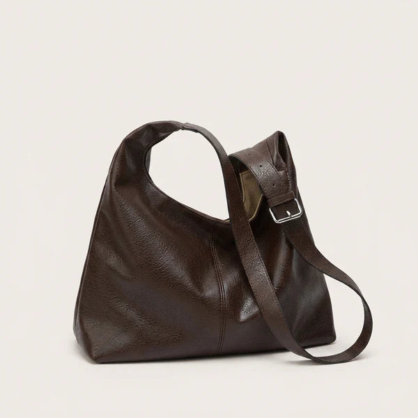 Dark Brown Soft Leather Adjustable Hobo Tote