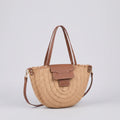 Fringed Natural Straw Half Moon Tote Bag Detachable Leather Strap