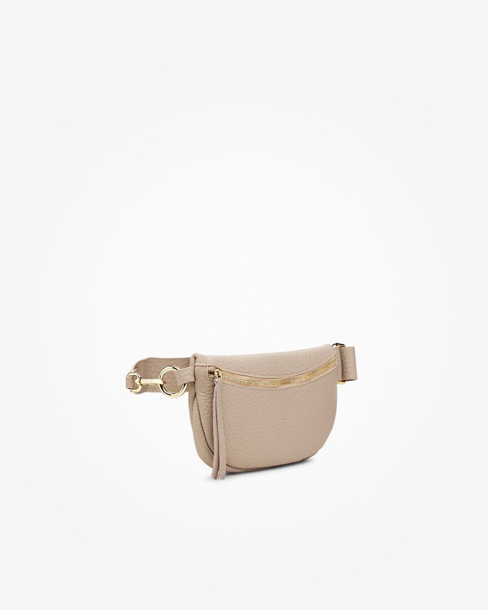 Pebble Grain Leather Curved Fanny Pack Adjustable Crossbody Strap Gold Hardware