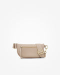 Pebble Grain Leather Curved Fanny Pack Adjustable Crossbody Strap Gold Hardware