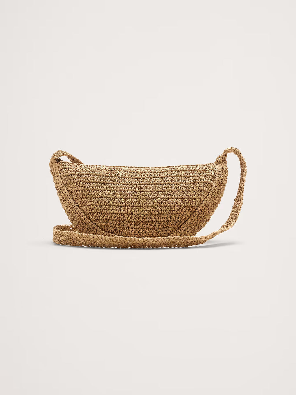 Crescent Paper Straw Crossbody Bag Cotton Lining Zipper Closure