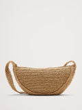 Crescent Paper Straw Crossbody Bag Cotton Lining Zipper Closure