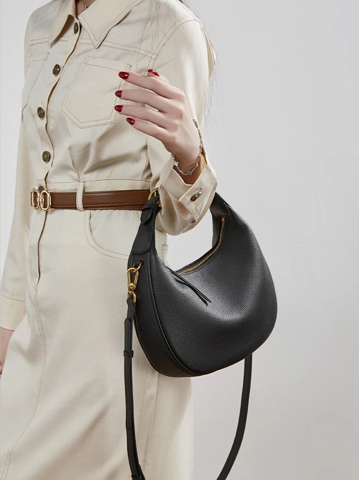 Pebble Leather Crescent Hobo Shoulder Bag