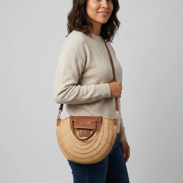 Fringed Natural Straw Half Moon Tote Bag Detachable Leather Strap