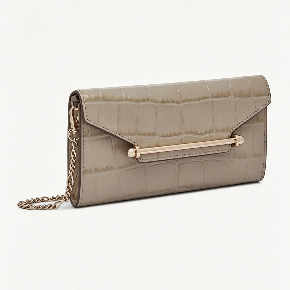 Croc Embossed Leather Bar Hardware Chain Wallet Bag