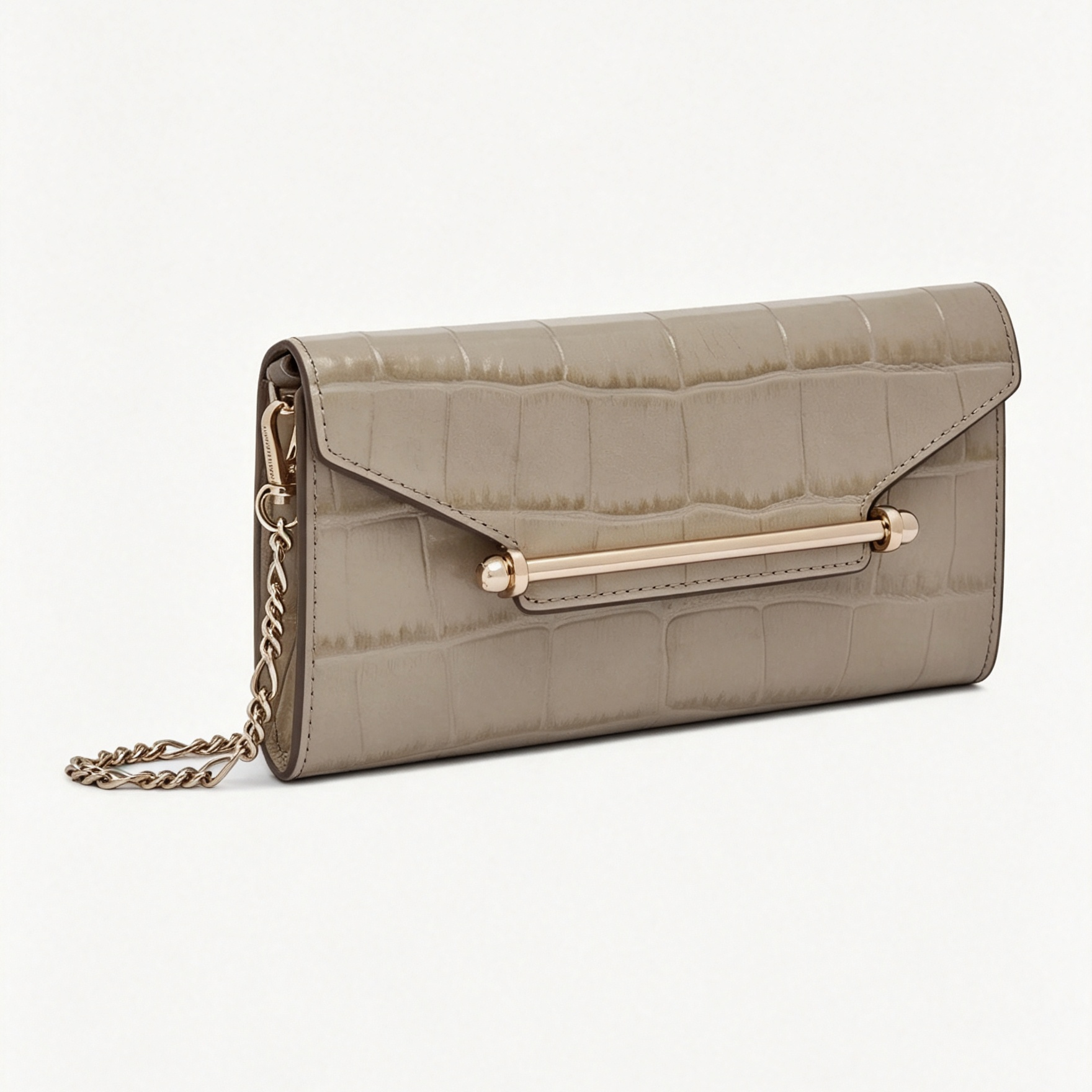 Croc Embossed Leather Bar Hardware Chain Wallet Bag