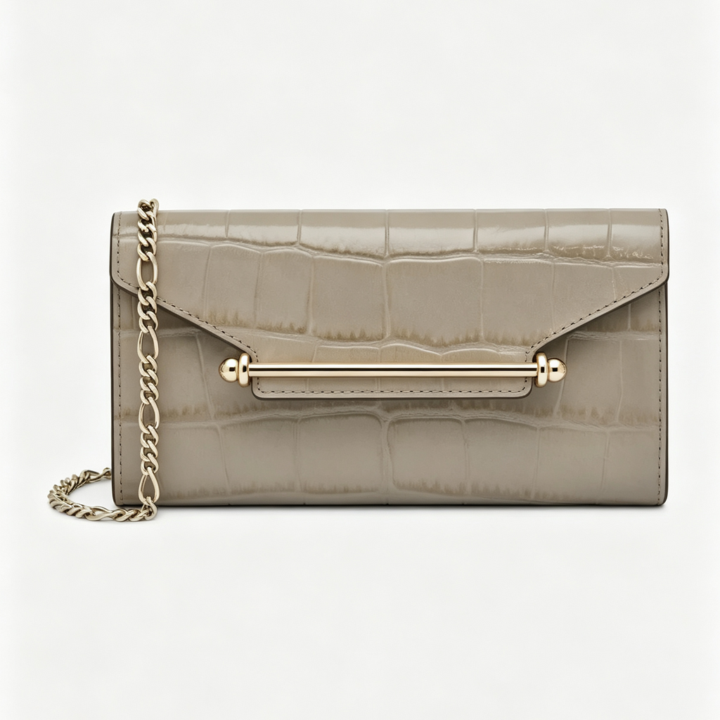 Croc Embossed Leather Bar Hardware Chain Wallet Bag