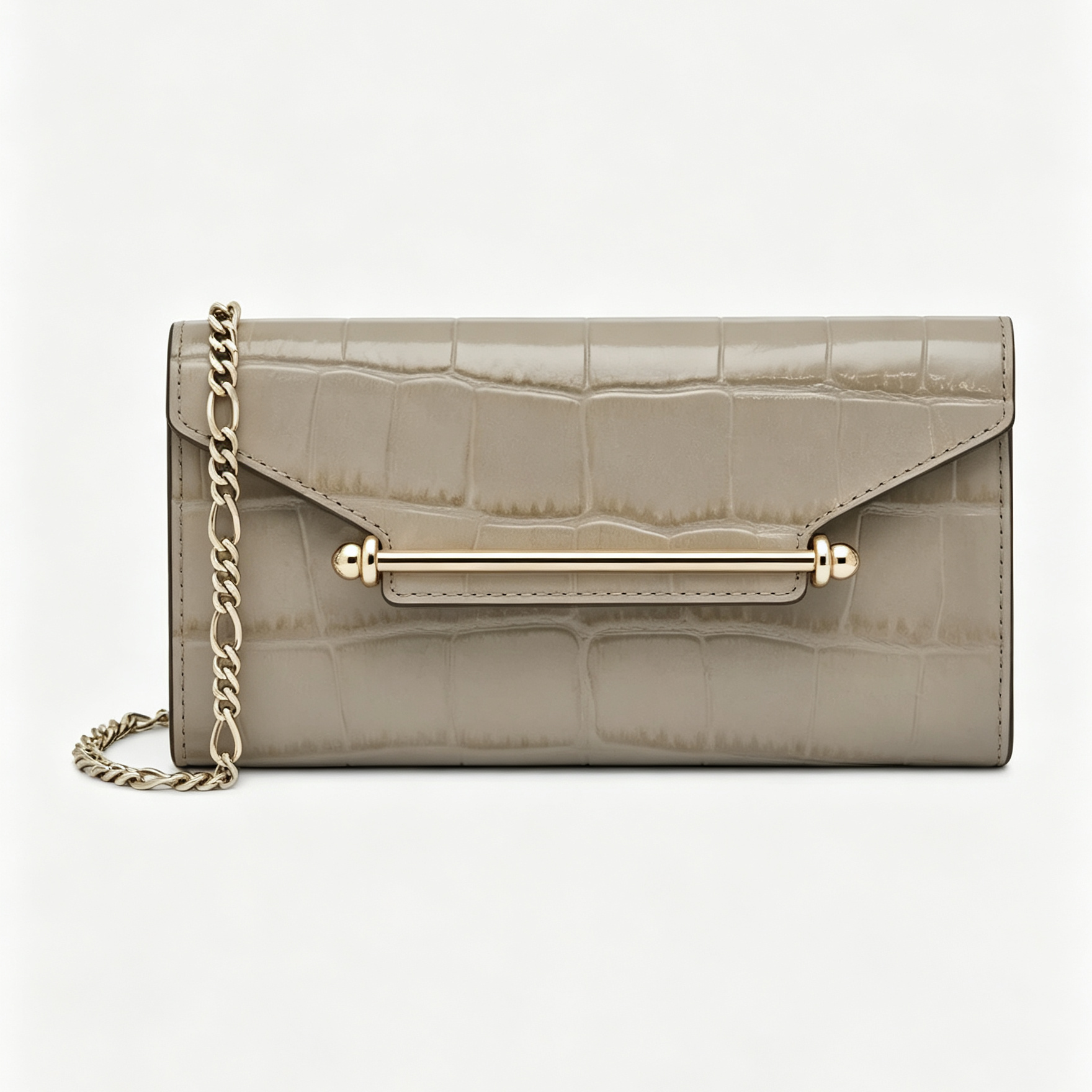 Croc Embossed Leather Bar Hardware Chain Wallet Bag