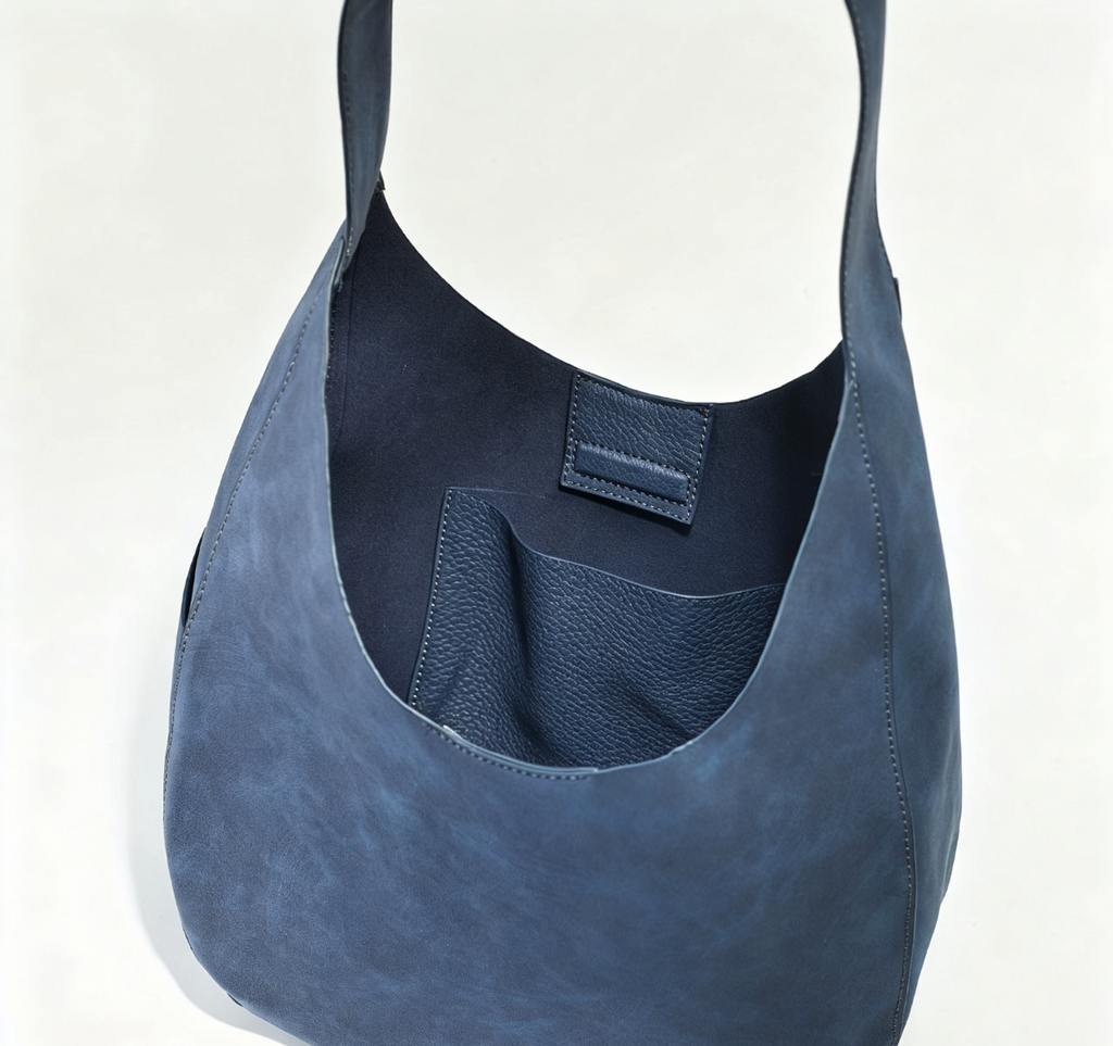 Slouchy Indigo Vegan Suede Hobo Shoulder Bag