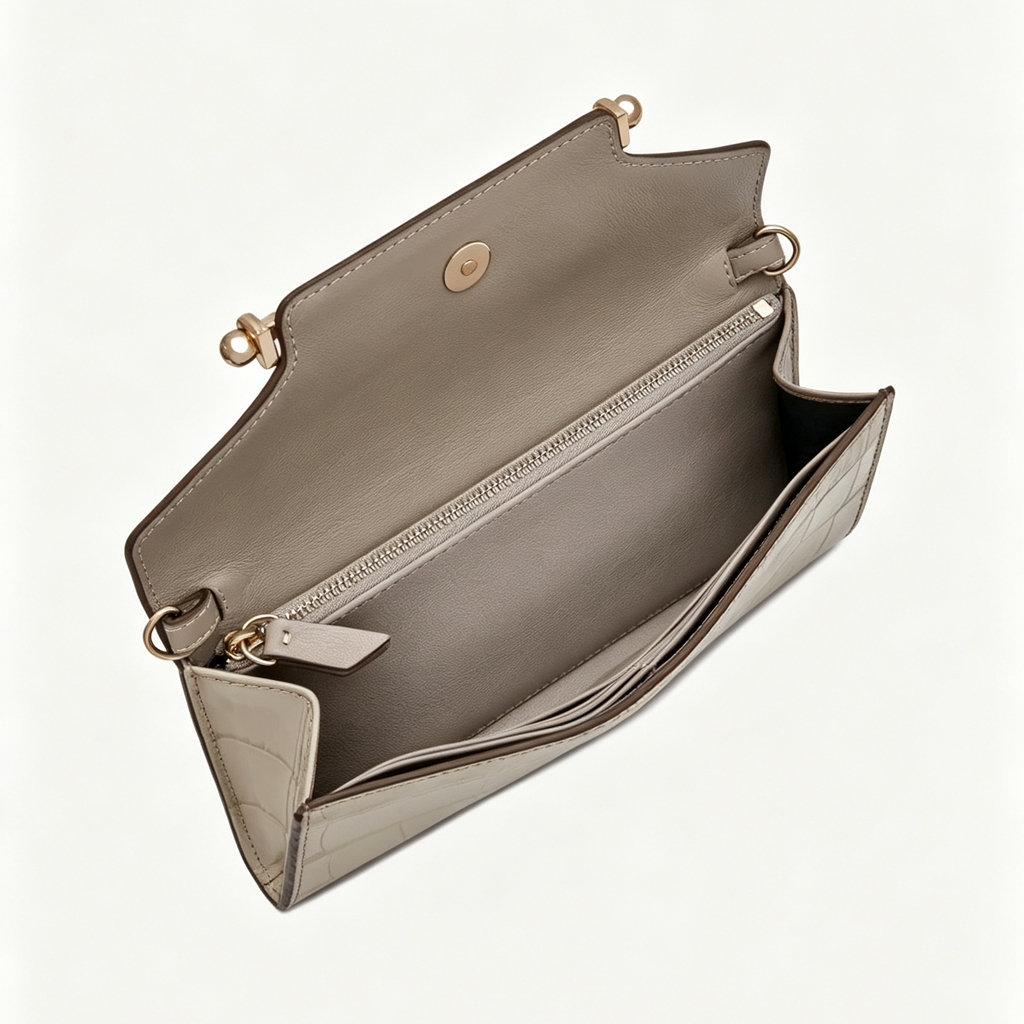 Croc Embossed Leather Bar Hardware Chain Wallet Bag