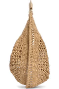 Open Weave Raffia Curved Shoulder Bag Leather Ring Handle Magnetic Closure