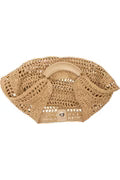 Open Weave Raffia Curved Shoulder Bag Leather Ring Handle Magnetic Closure